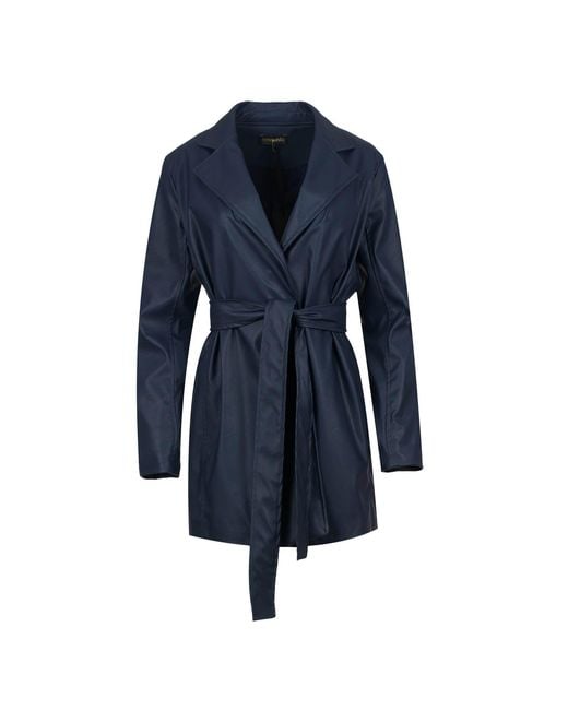 Conquista Blue Faux Leather Jacket With Belt
