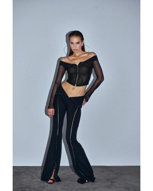Khéla the Label Black Hooked Up Off Shoulder Mesh Top With Hook And Eye Closure