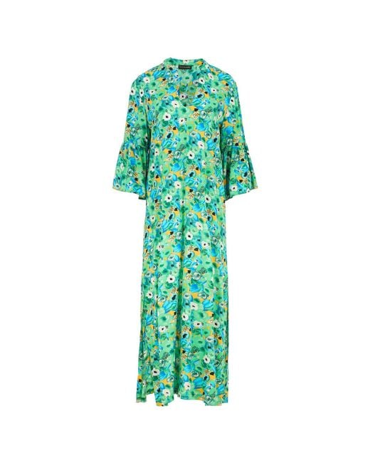 Conquista Green Floral Kaftan Style Maxi Dress