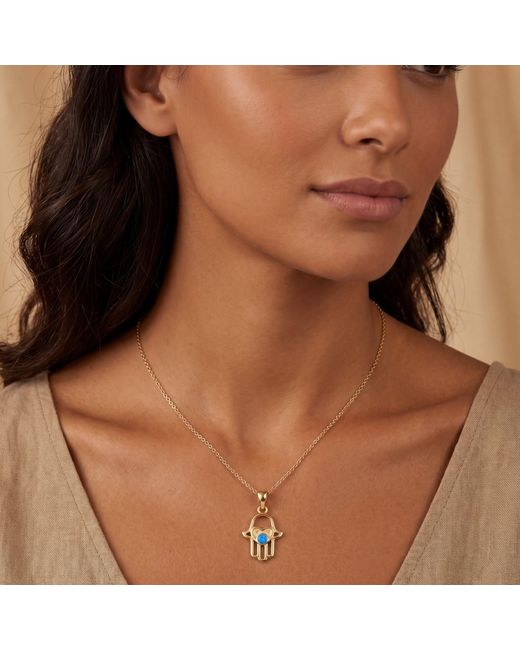 Latelita London Metallic Love My Hamsa Hand Opal Pendant Necklace
