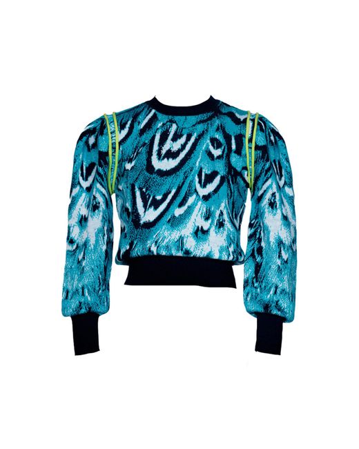 Essien & Emre Blue Levia Merino Wool Knitted Pattern Jumper Jade