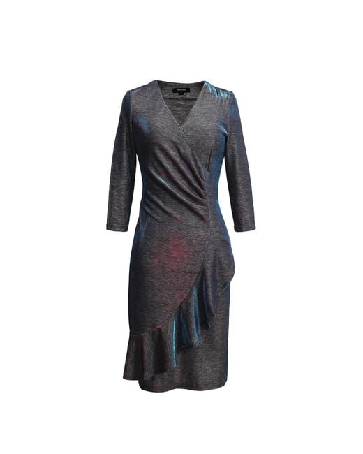 Smart and Joy Black Cross-Heart Fit-And-Flare Tiered Ruffle Shiny Dress