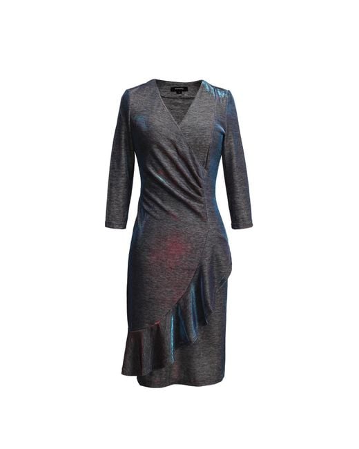 Smart and Joy Black Cross-Heart Fit-And-Flare Tiered Ruffle Shiny Dress