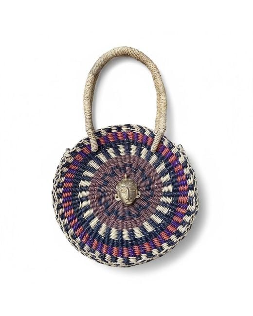 Sokona Blue Esengo Round Handwoven Bag Earth Multicolour