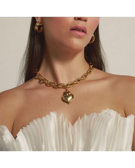 Lovard Metallic Smooth Hearts Aflame Chunky Chain Necklace