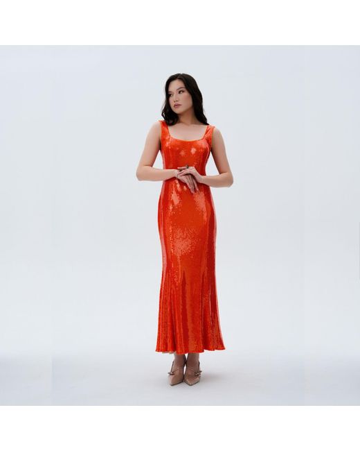 Elsava Red Sequin Tie-Back Midi Dress
