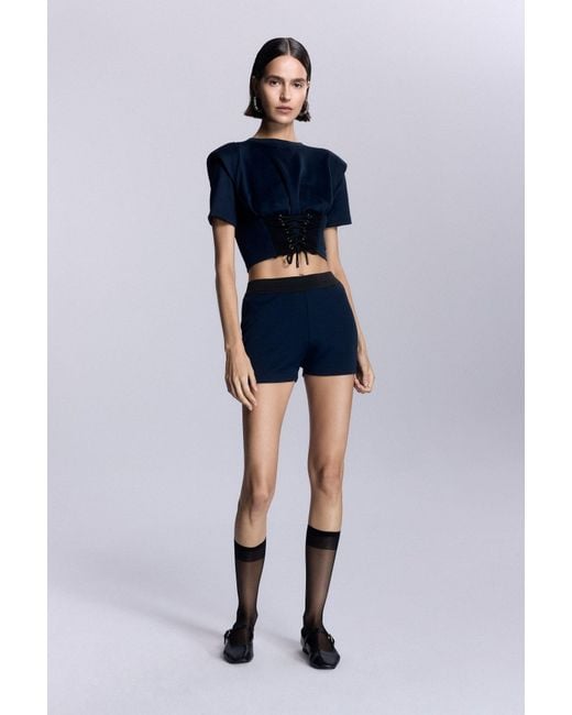 No'design Blue Elora Structured Shoulder Crop Top