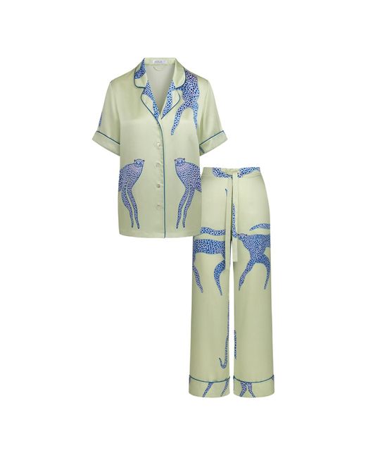 Piola Blue Printed Silk Short-Sleeve Pyjama Set