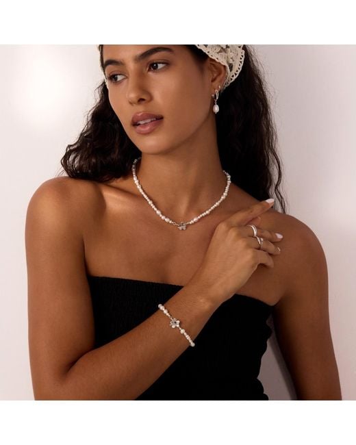 Vanhi Metallic Flora Multi Pearl Toggle Bracelet