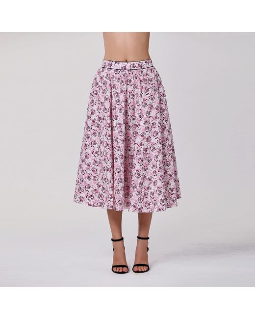 Smart and Joy Gray Floral-Print Cotton Midi Skirt