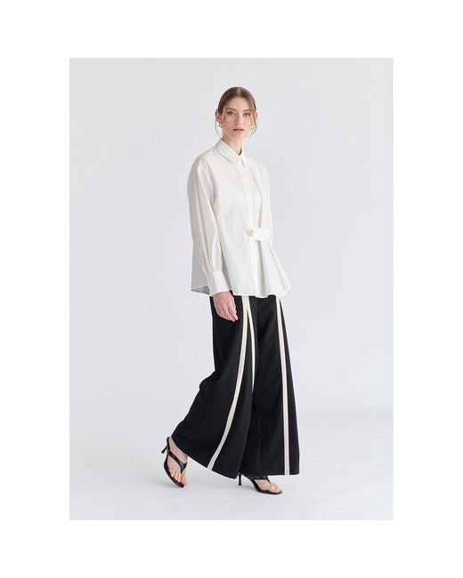 Paisie Black Contrast Detail Wide Leg Trousers
