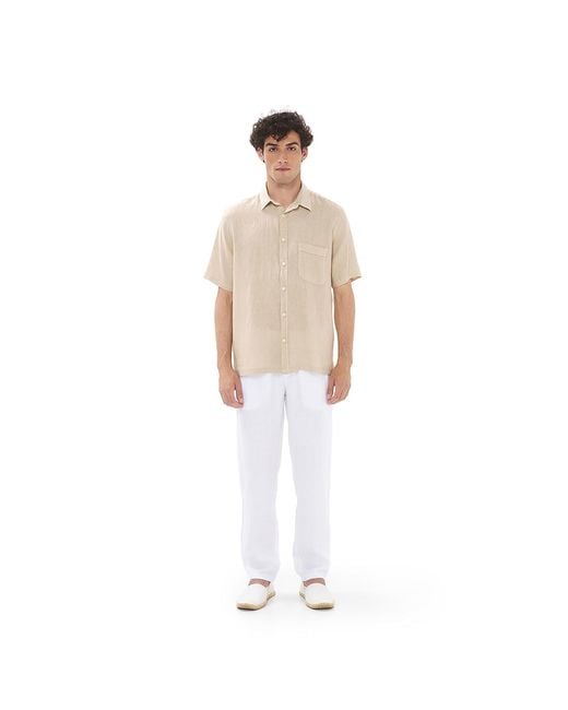 Haris Cotton Natural Neutrals Short Sleeved Front Pocket Linen Shirt-Beach Sand for men