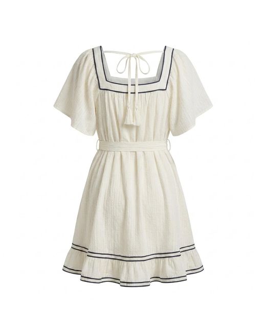 Modenaire White Neutrals Contrast Trim Mini Dress Sculpted Waist