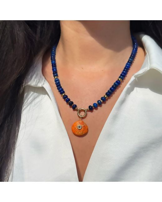 KAMARIA Orange Coral Gemstone Pendant With Topaz