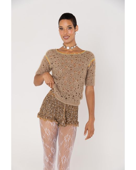 Andreeva Brown Chrysanthemum Handmade Crochet Shorts