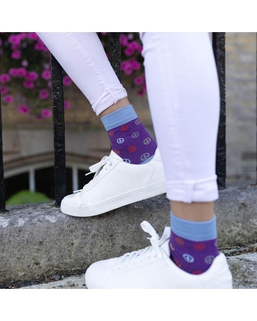 Peper Harow - Made in England Purple Peace Luxury Crew & Trainer Socks Bundle