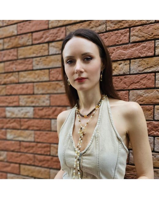 Farra Metallic Tiger-Eye With Heart Shaped Citrine Short Necklace