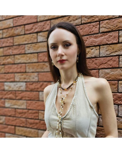 Farra Metallic Tiger-Eye With Heart Shaped Citrine Short Necklace