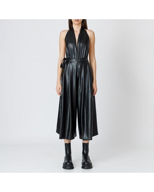 LIA ARAM Black Wrap Eco Leather Cropped Trousers