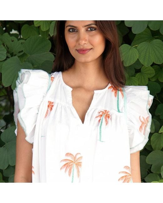 La Mandarine White Summer Dress, Floaty Cotton Summer Midi Dress With Pockets Palmeraie