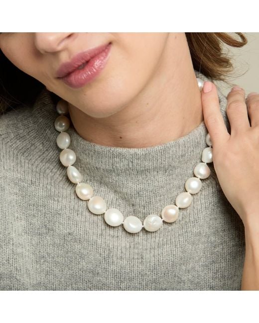 Pearls of the Orient Online Metallic Decus Large Irregular Cultured Freshwater Pearl Necklace With Sterling Toggle Clasp