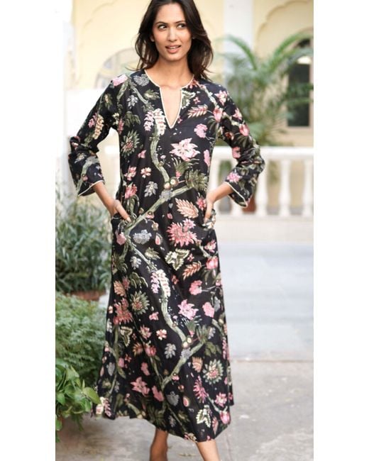 La Mandarine Black Kaftan, Juanita Long Kaftan Dress, Beach Kaftan, Luxury Beach Coverup With Pockets