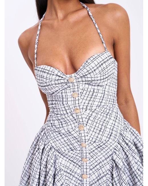 Miss Circle New York Gray Melody & Plaid Tweed Halter Drop Waist Mini Dress