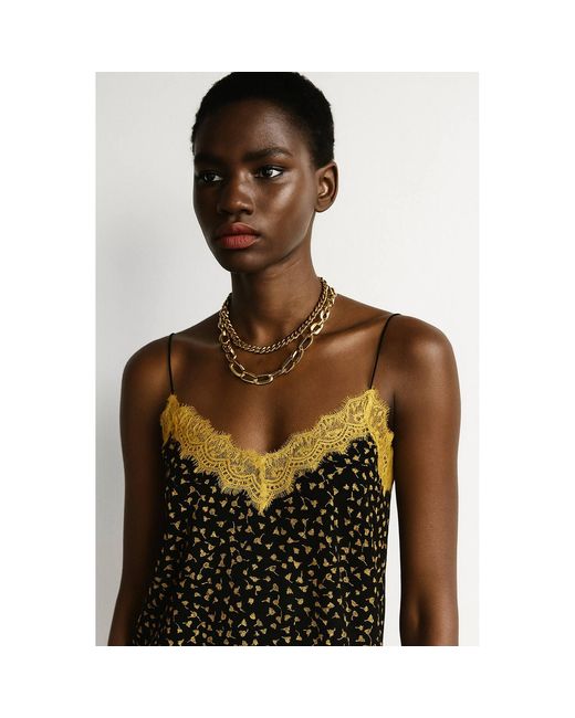 2KStyle Black Birke Corded Lace-Trimmed Floral-Print Camisole