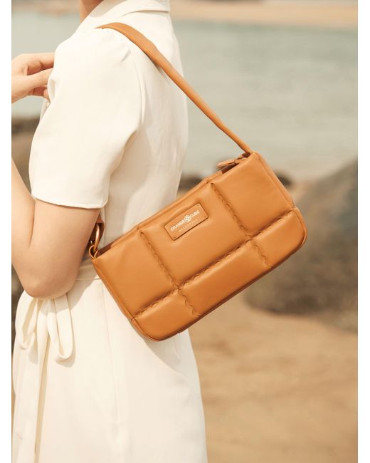 Orange Cube White Square Stitch Cushion Shoulder Bag