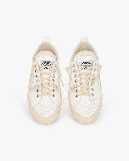 Springa | Unique Vulcanized Sneakers Italian Handmade White Wavy Leather Embroidery Sneakers for men