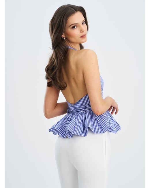 Miss Circle New York Blue Ilene & Checkered Bubble Hem Halter Top