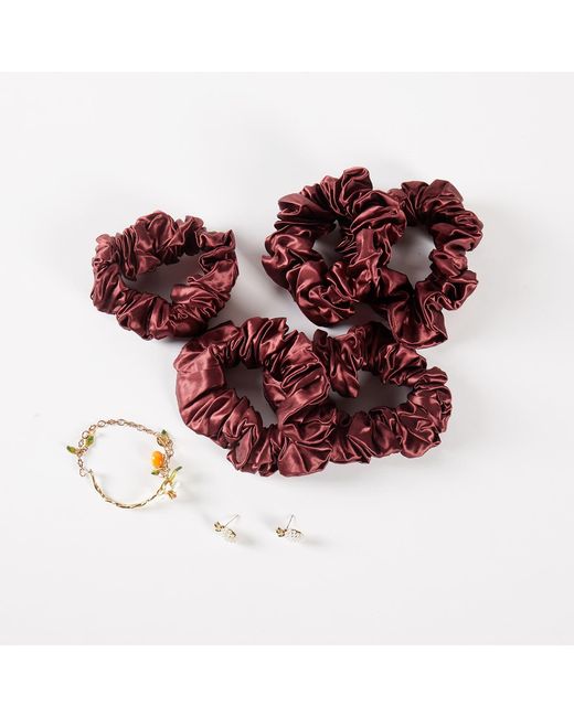 Soft Strokes Silk Red Pure Mulberry Silk Regular Scrunchie Set Of Five