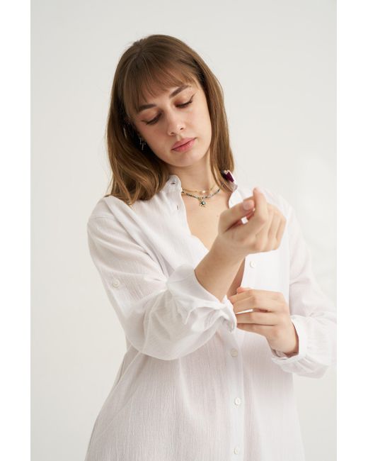 Unexpectedone White Shades Of Shirt Matching Soul Mate Side Slit Slim Trousers Set