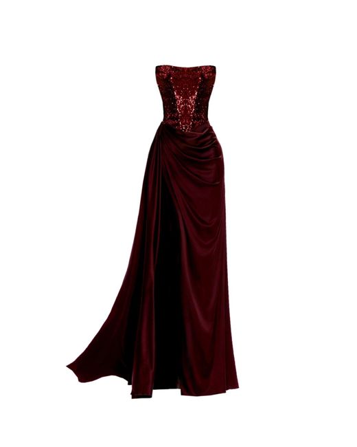 Angelika Jozefczyk Red Nadya Satin Evening Gown With Sequins Burgundy