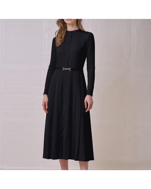 Roch Perel Black Cable Knit And Satin Dress