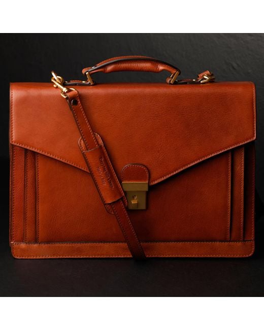Time Resistance Brown Classic Design Leather Briefcase for men
