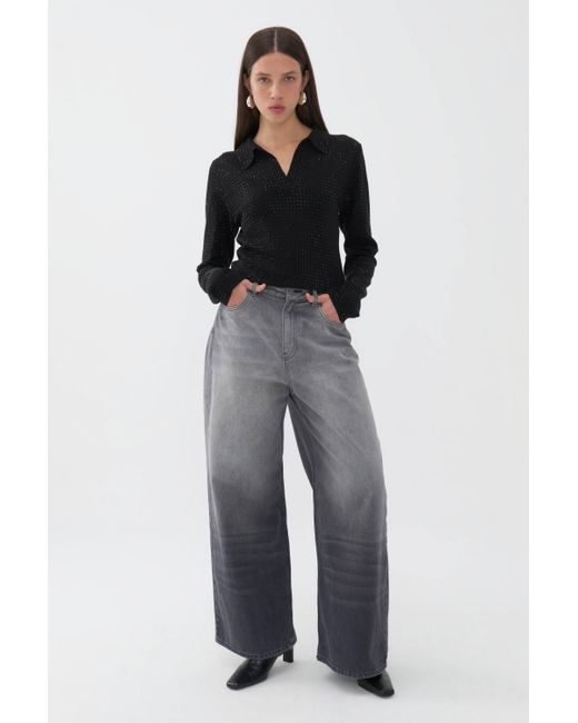 Nocturne Black Knit Polo Top