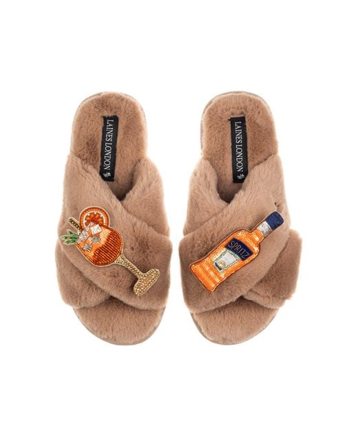 Laines London Brown Classic Laines Slippers With Summer Spritzer Brooches