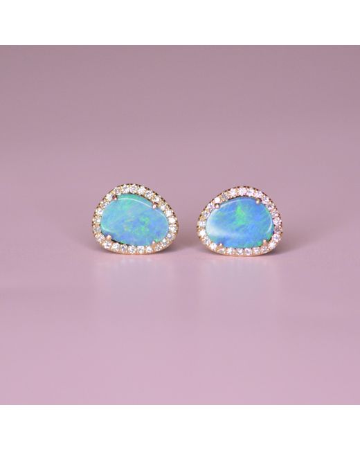 KAMARIA Green Diamond Opal Pebble Stud Earrings