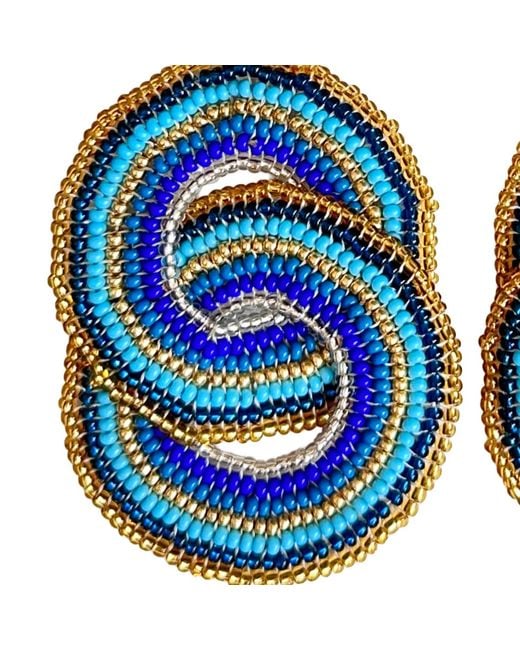 Iliana Arrazola Blue Crisscrossed Circle Earrings, And