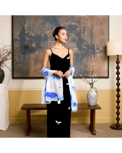 Silk and Bears Blue Cloud Shibori Habotai Silk Scarf – Hand-Dyed Mulberry Silk
