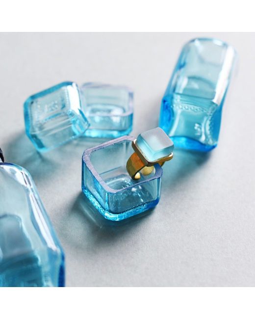 Smart Glass Jewelry Blue Recycled Gin Bottle Cube Ring Aqua