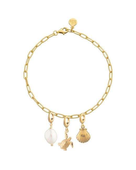 Lily Charmed Metallic Plated Ocean Oval Link Charm Bracelet