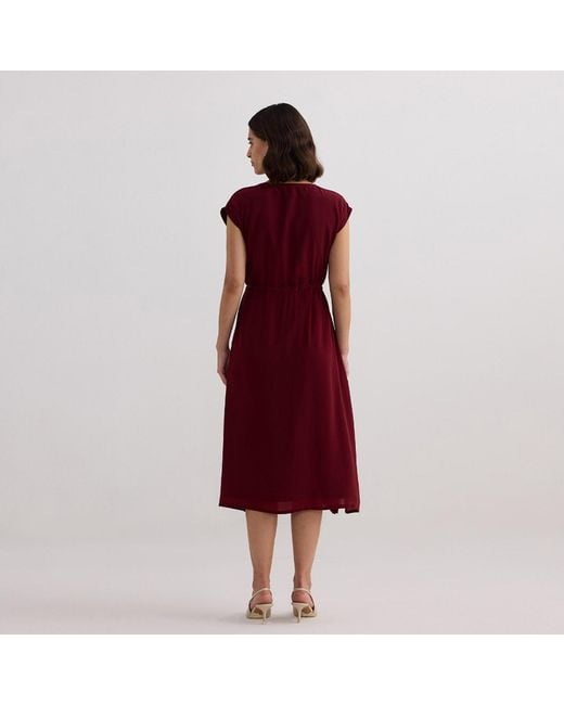 REISTOR Deep V-Neck Gathered Crepe Dress