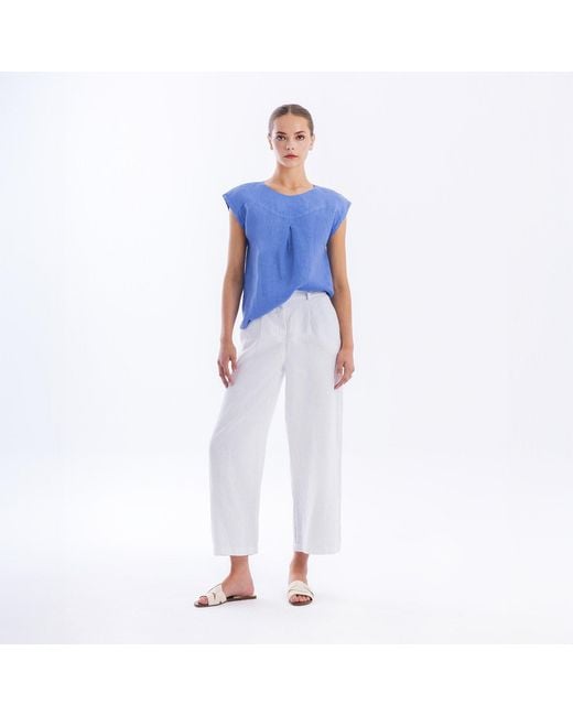 Haris Cotton White Linen Pants With Pleats