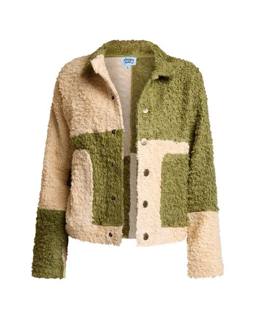 Known Supply Green Colorblock Sherpa Jacket