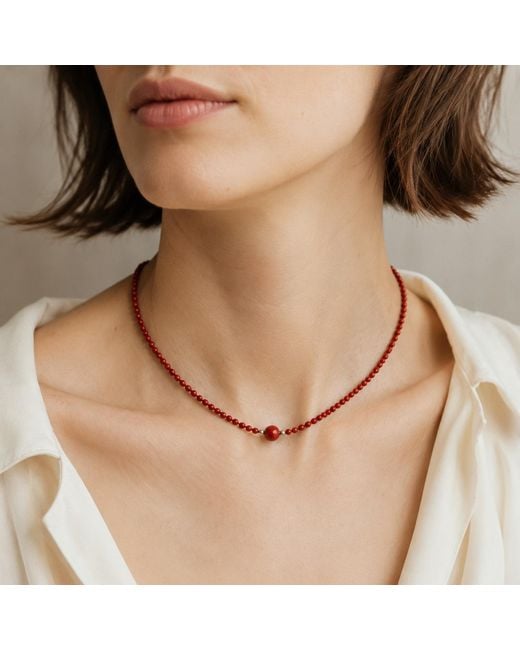 Unaloe Red Sterling And Coral Beaded Necklace