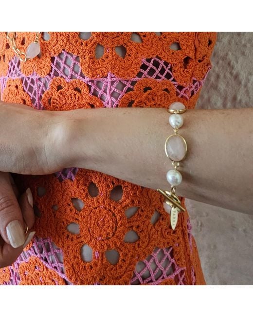 Farra Metallic Rose Quartz With Freshwater Pearls Bracelet