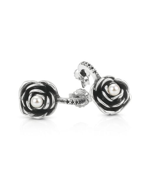 Unaloe Metallic Sterling Rose Drop Earrings With Pearl – Earrings For – Jewelry For