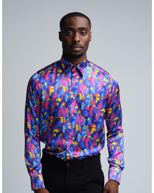 Gresham Blake Blue Ravers Silk Shirt for men